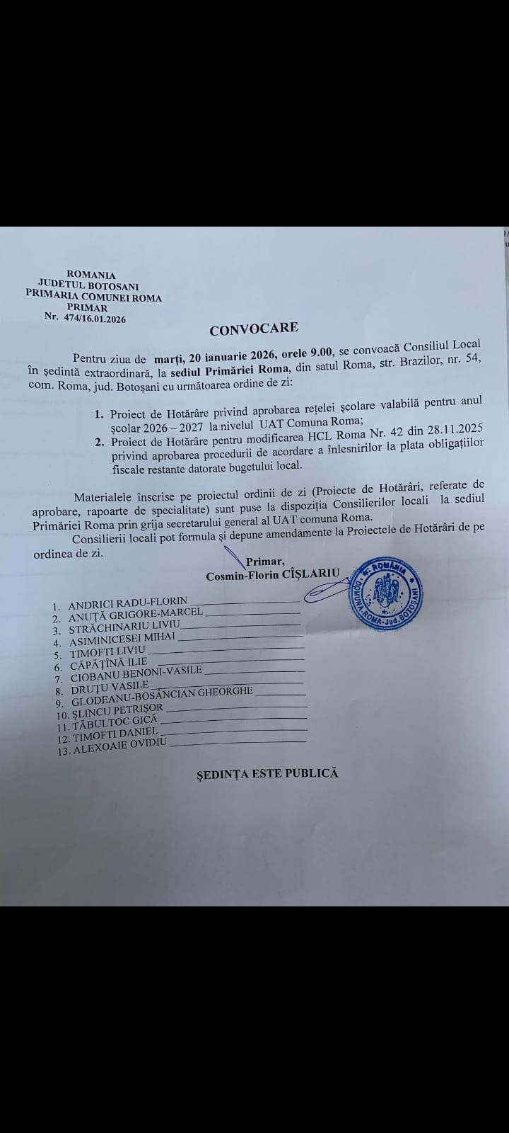 Comunitatea Comunei Roma/Cotârgaci | Bună ziua,marți ora 09.00 ședință ...