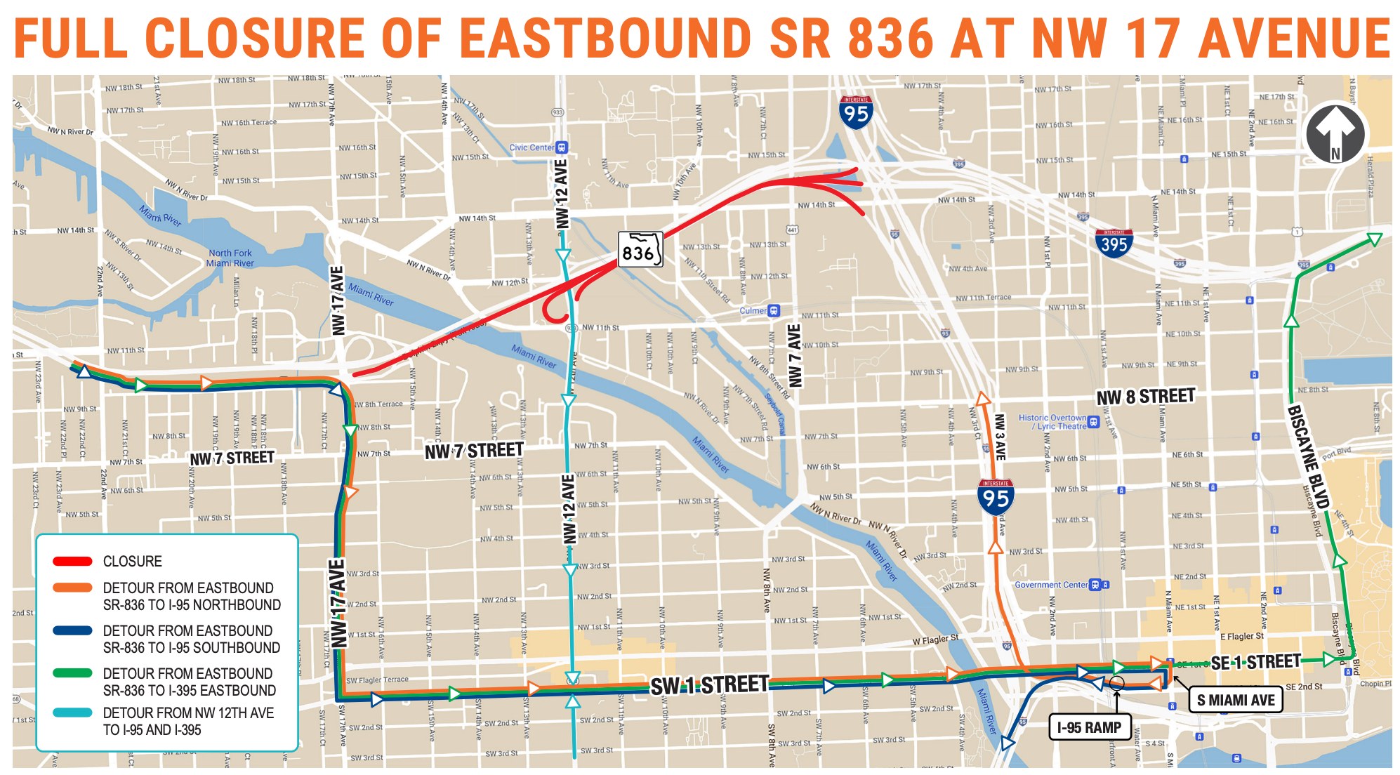 SR 836 eastbound traffic closures in Miami
