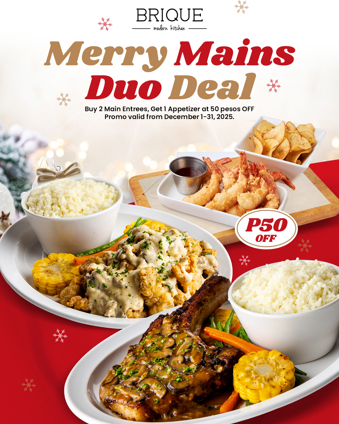 Brique - DOUBLE THE MAINS, DOUBLE THE MERRINESS! 🍽 Buy 2 Main Entrees ...