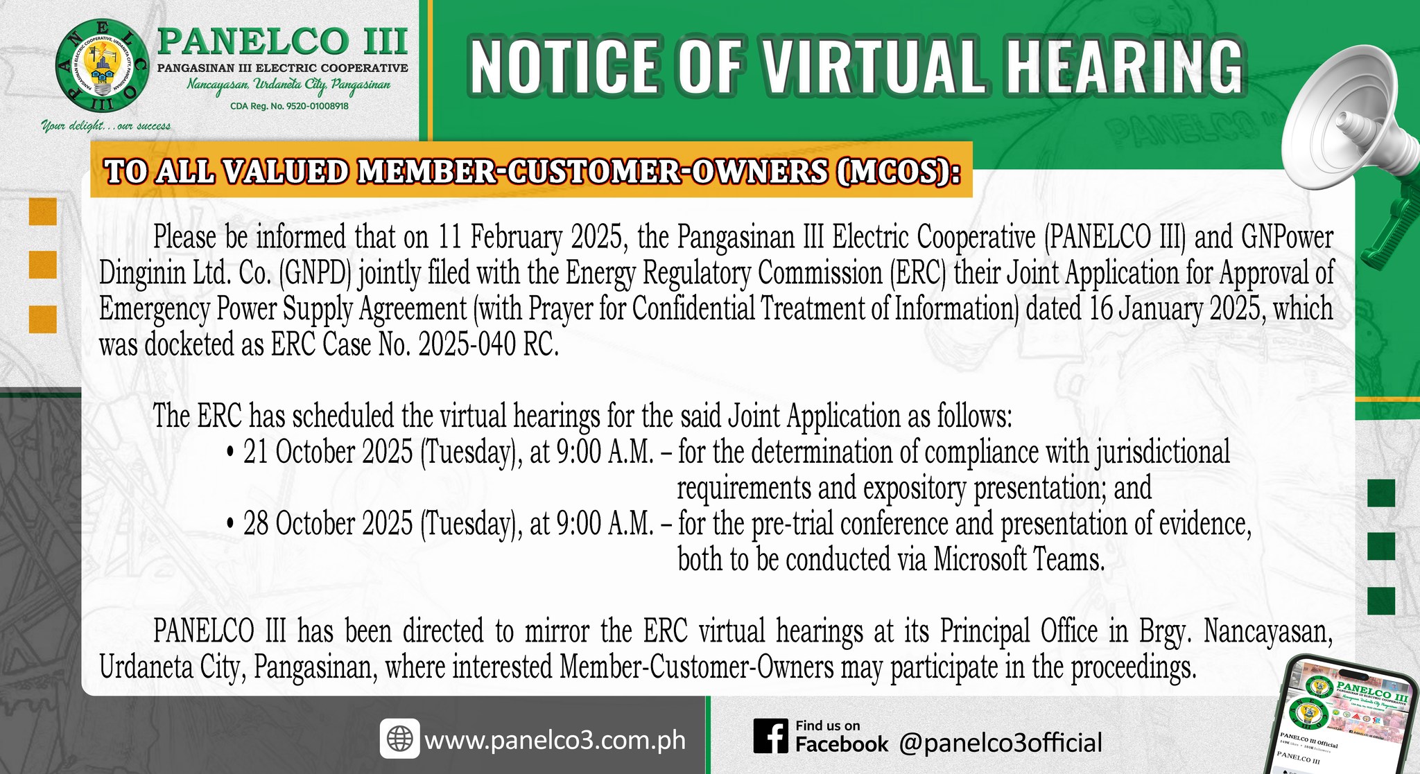 PANELCO - NOTICE OF VIRTUAL HEARING TO ALL VALUED MEMBER-CUSTOMER ...