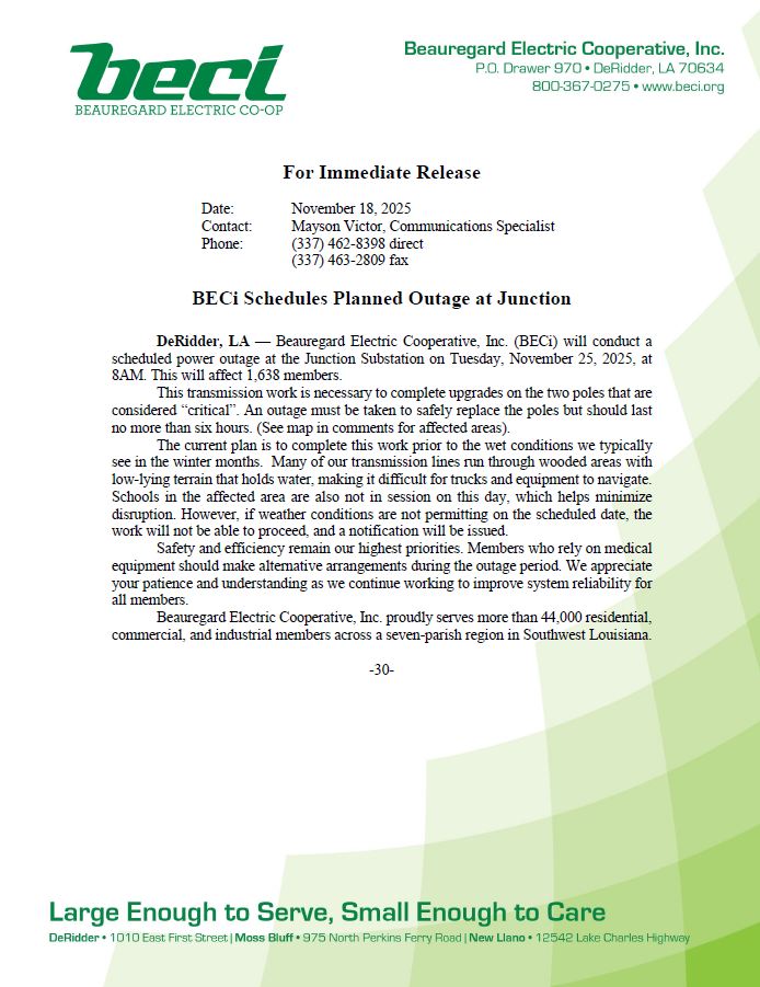 Beauregard Electric Cooperative, Inc. (BECi) | Facebook