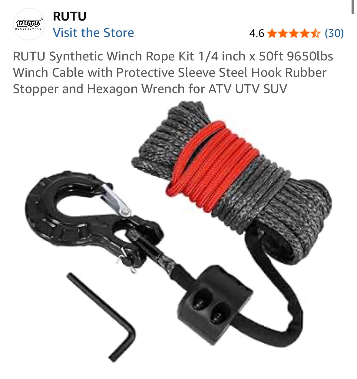 ‼️ Synthetic Winch Rope Kit 1/4 inch x 50ft 9650lbs Winch Cable | Facebook