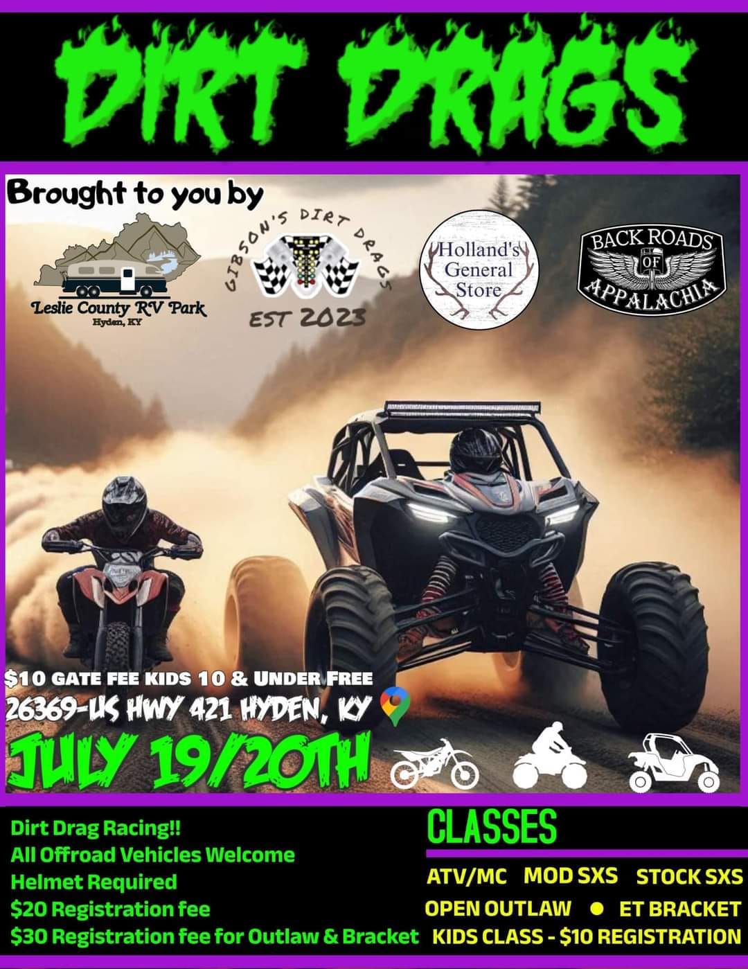 Dirt drag event in Kentucky for ATVs and motorcycles
