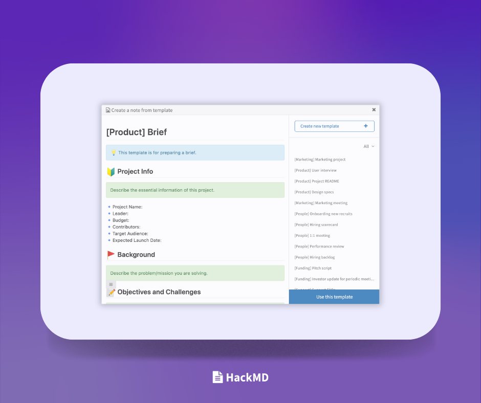HackMD - 小編愛用的筆記範本通通分享給你們～ 📑 專案 README 文件 🛠️ 產品簡介 🖋️ 會議記錄... | Facebook