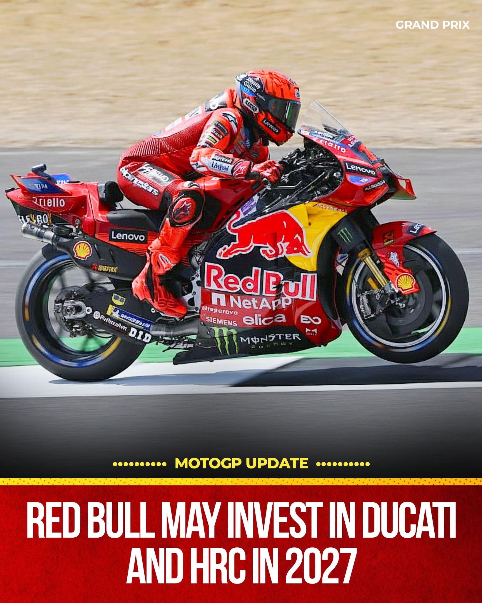 In 2015 Red Bull became a sponsor of the Repsol Honda Team, come