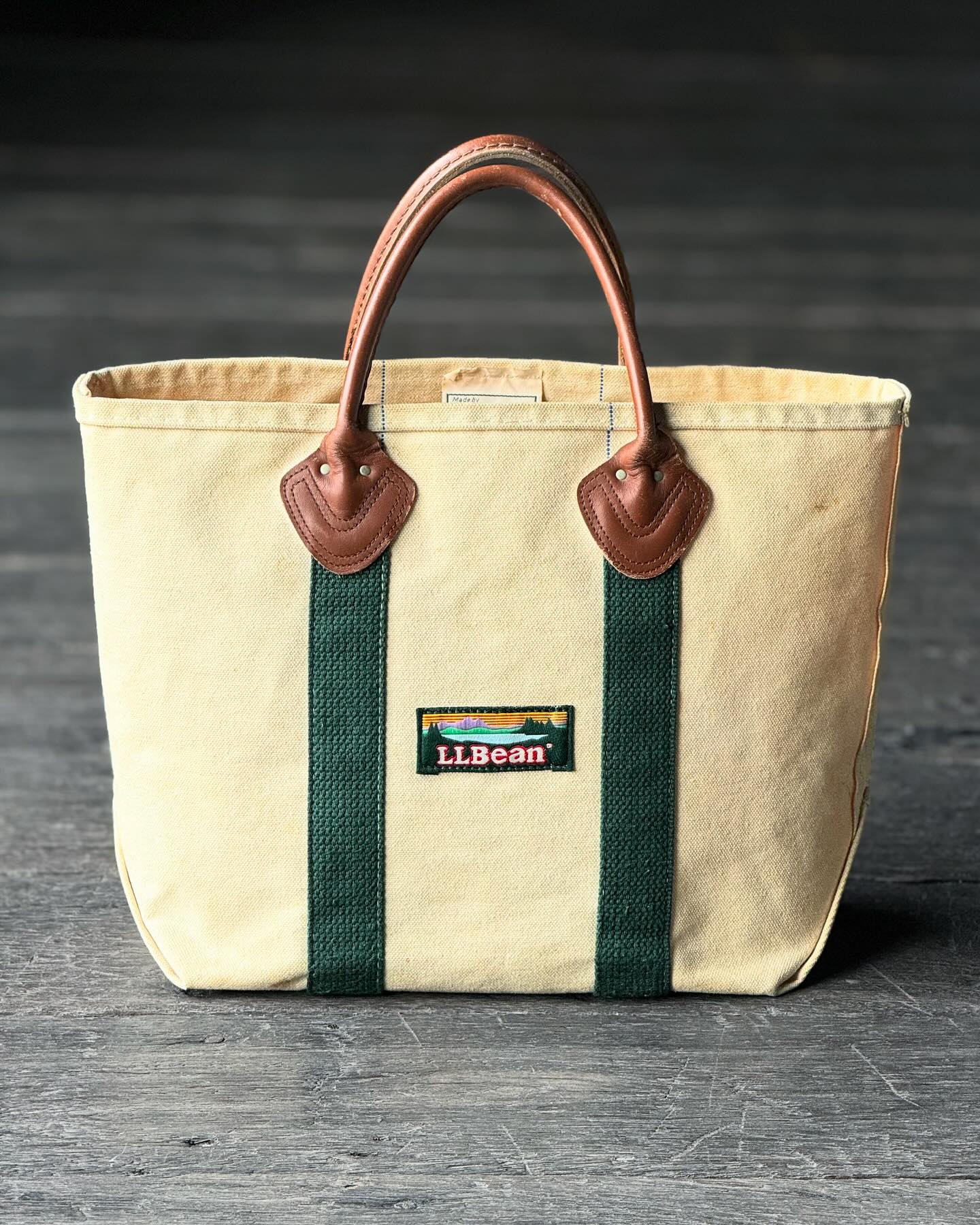 80s L.L. Bean Leather Handle Tote Bag • Dimensions : w41 x h29 x 