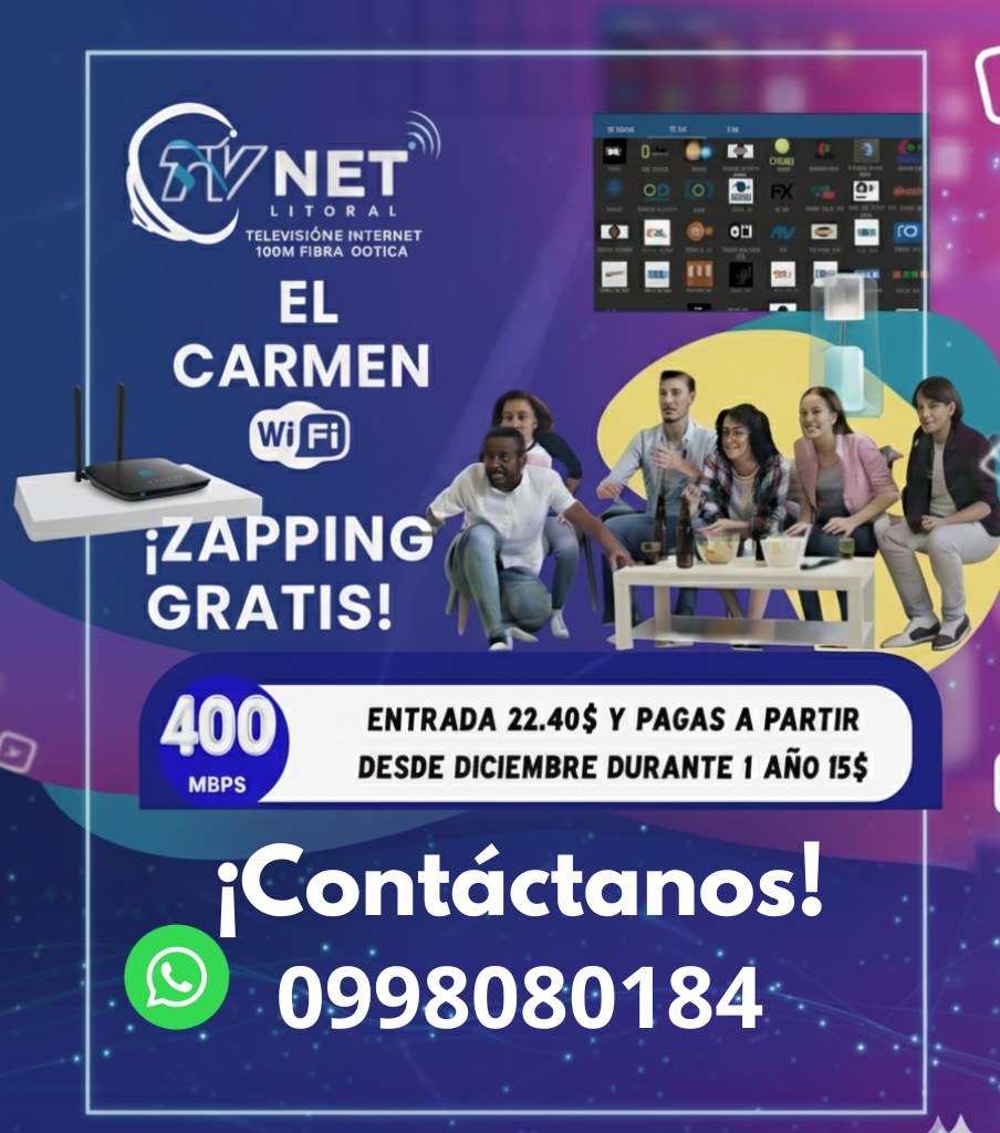 Tv'net - 🌐 ¡Conéctate al mejor Internet de El Carmen con TVNET Litoral ...