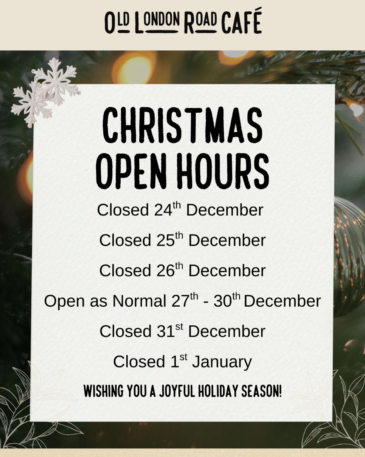 Our Christmas opening hours are... - Old London Road cafe | Facebook