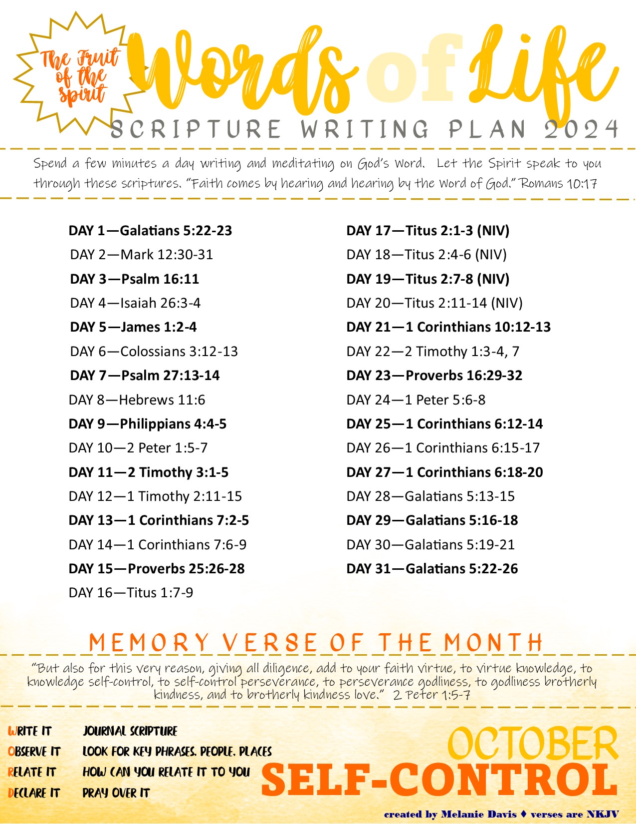 OCTOBER 2024 - SELF-CONTROL... - Scripture Writing Plan 2025