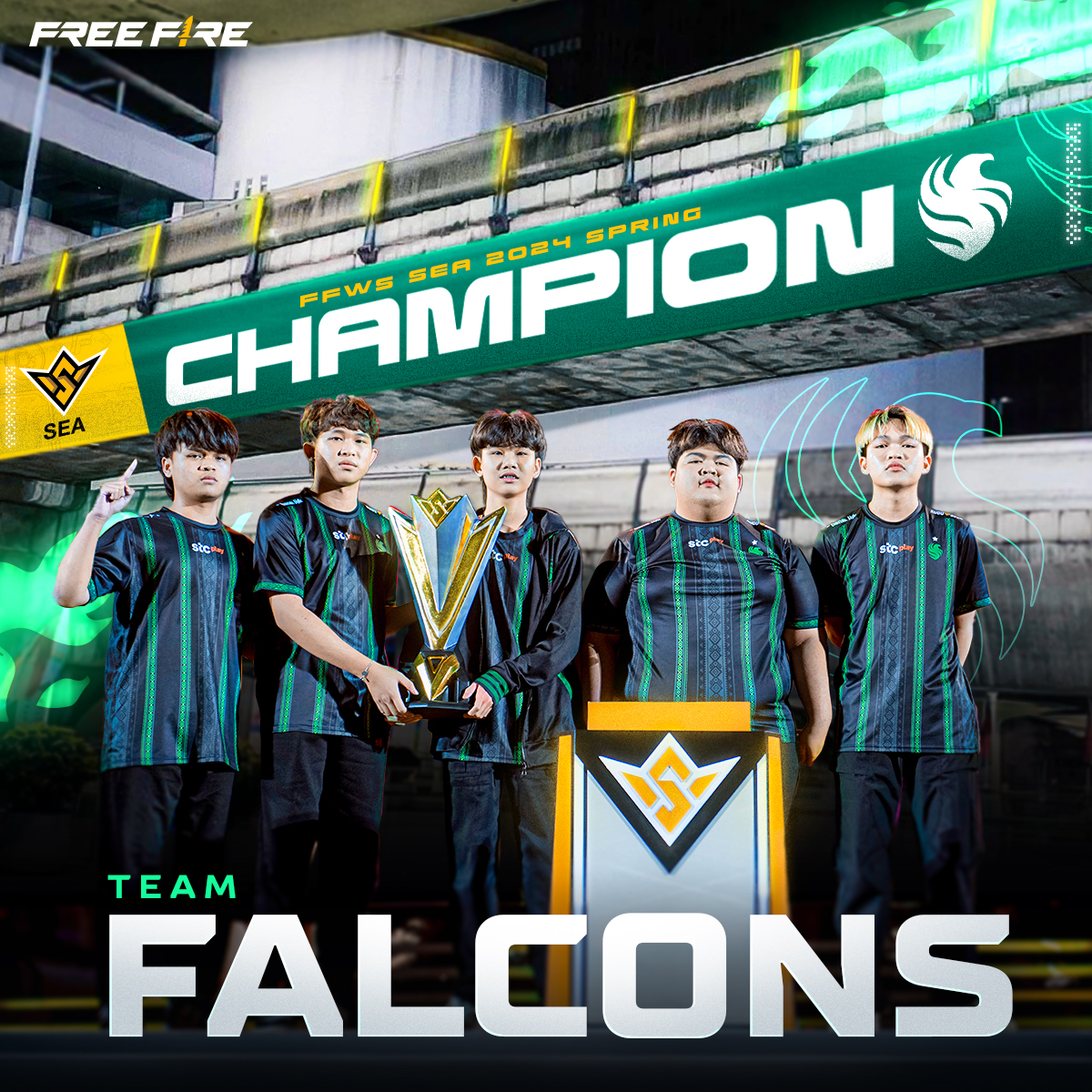 Free - ป้ายแชมป์ 🏆 TEAM FALCONS จากประเทศไทย 🦅💚 คว้าแชมป์ Free Fire