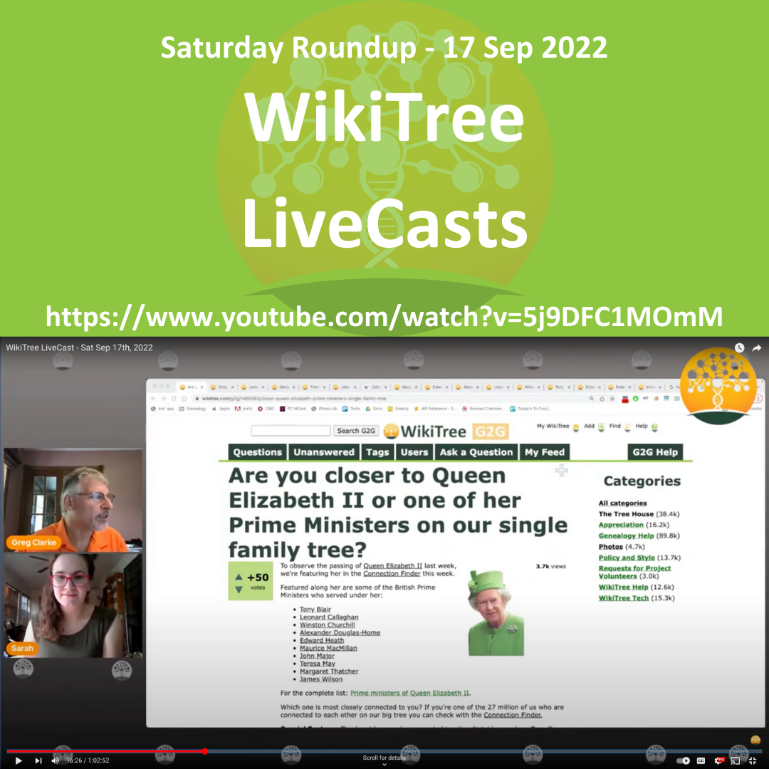 WikiTree - Did you miss the #LiveCast #SaturdayRoundup? YouTube.com ...