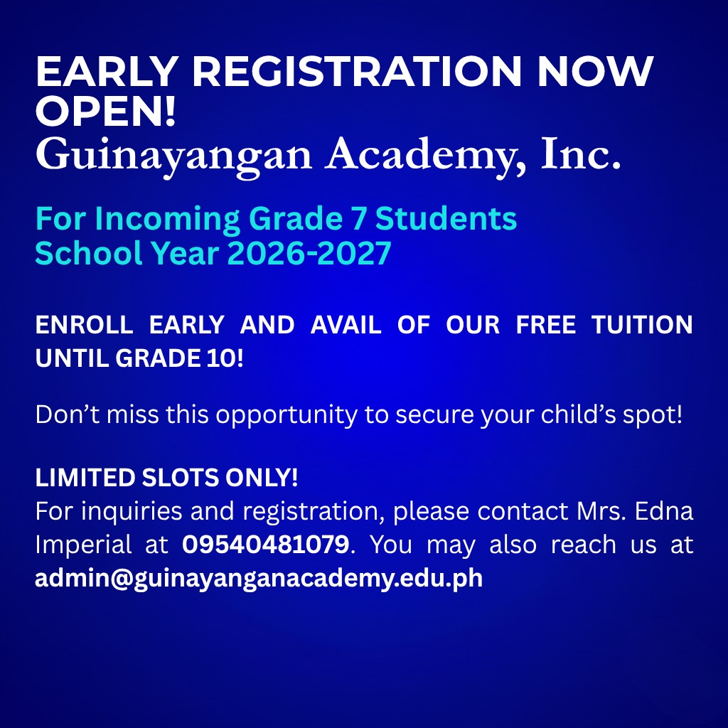 Guinayangan - 🎓 EARLY REGISTRATION NOW OPEN! 🎓 for Incoming Grade 7 ...