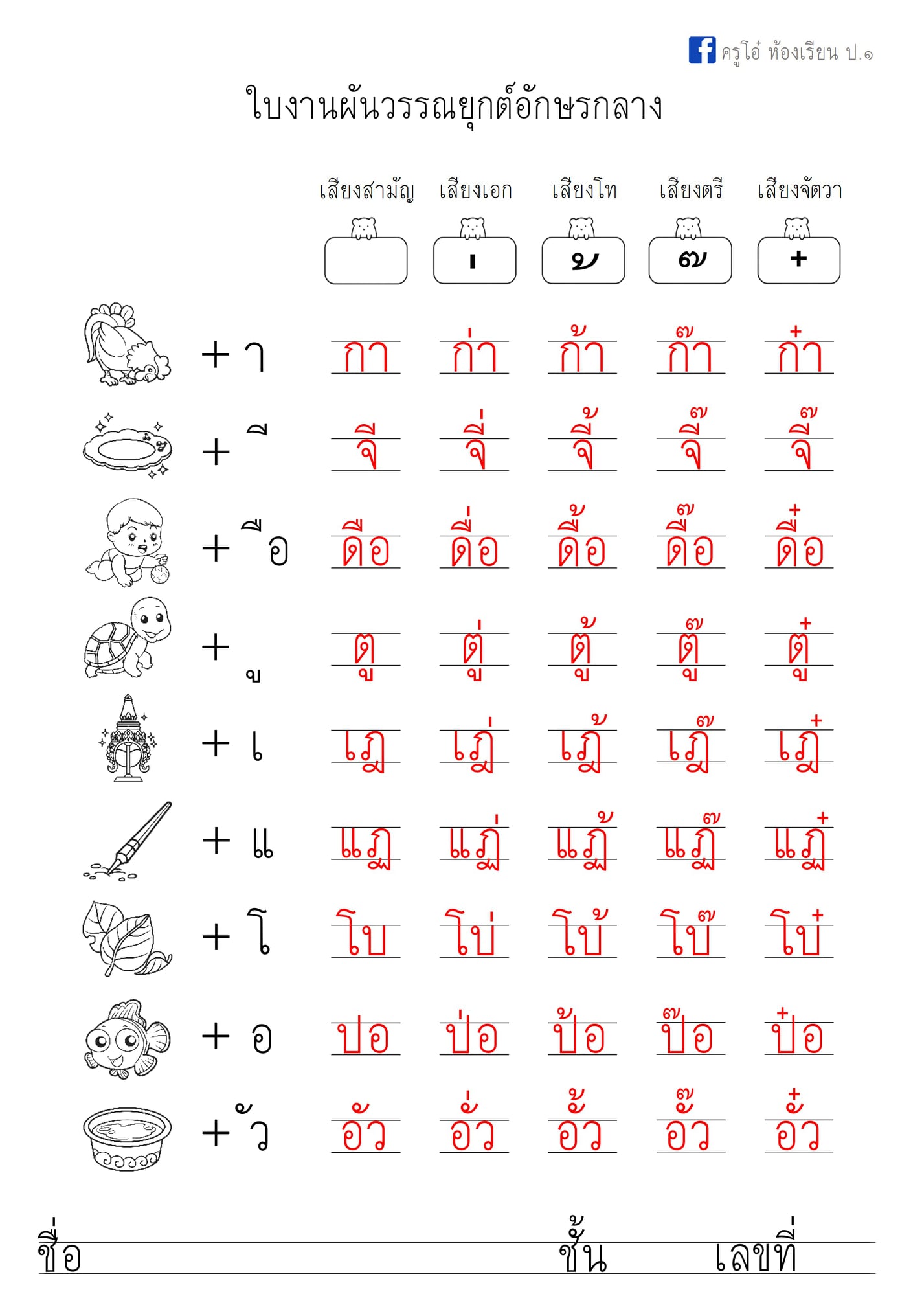 ใบงานผันวรรณยุกต์ เครดิตภาพ โตดี... - ครูโอ๋ ห้องเรียน ป.๑ | Facebook