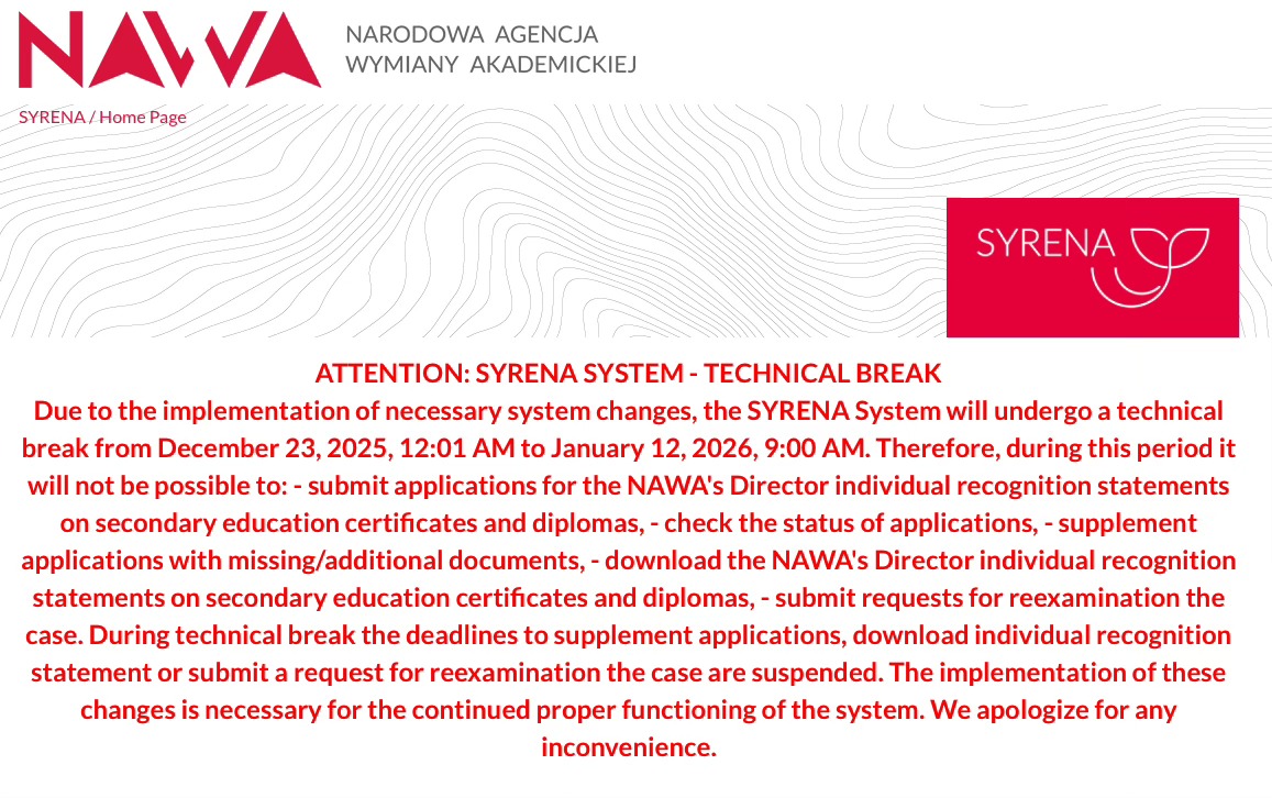 🇵🇱Study in Poland👩🏼‍🎓👨🏾‍🎓🧑‍🎓 | ⚠️ **NAWA / SYRENA – Technical Break ...
