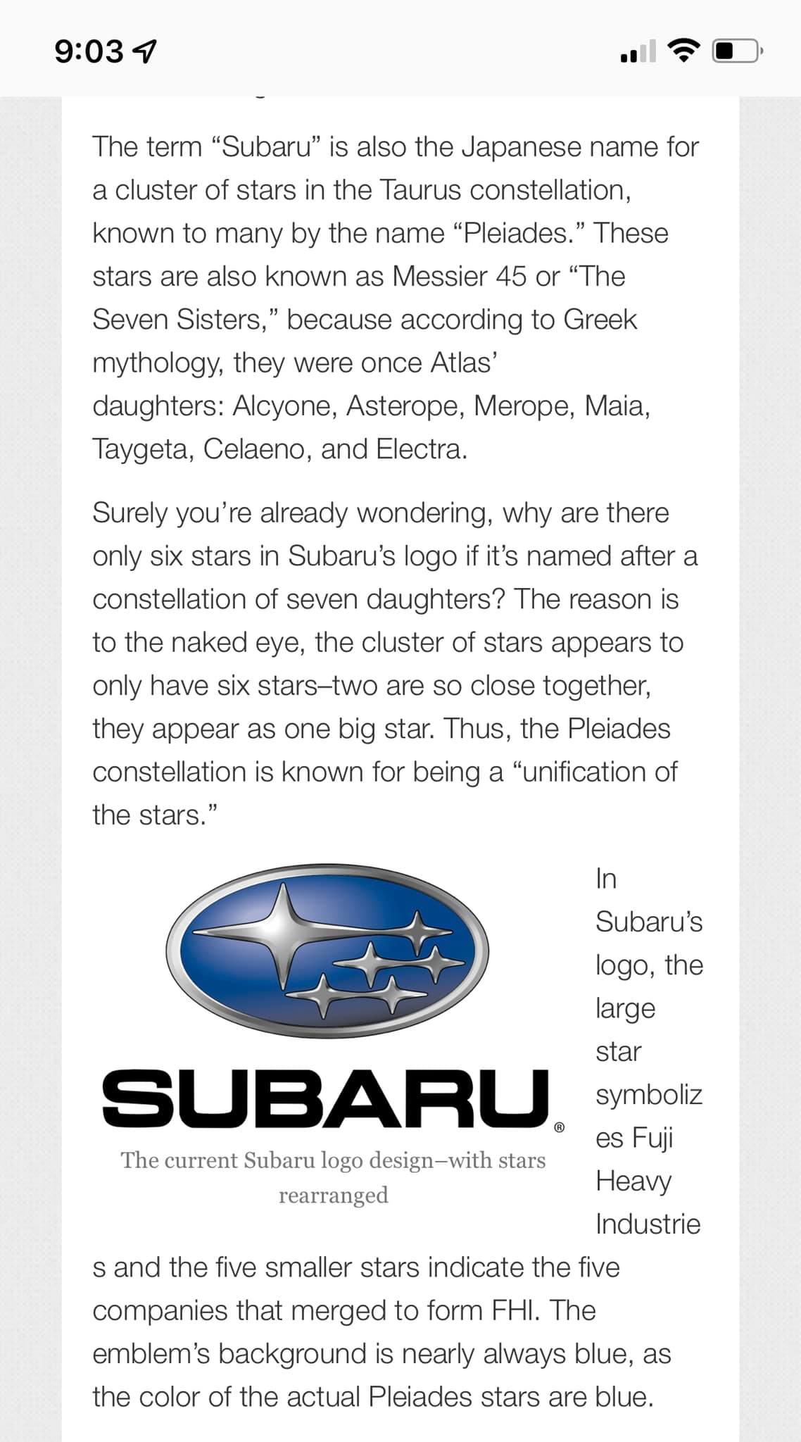 Who can guess what the 6 stars in the Subaru logo reference