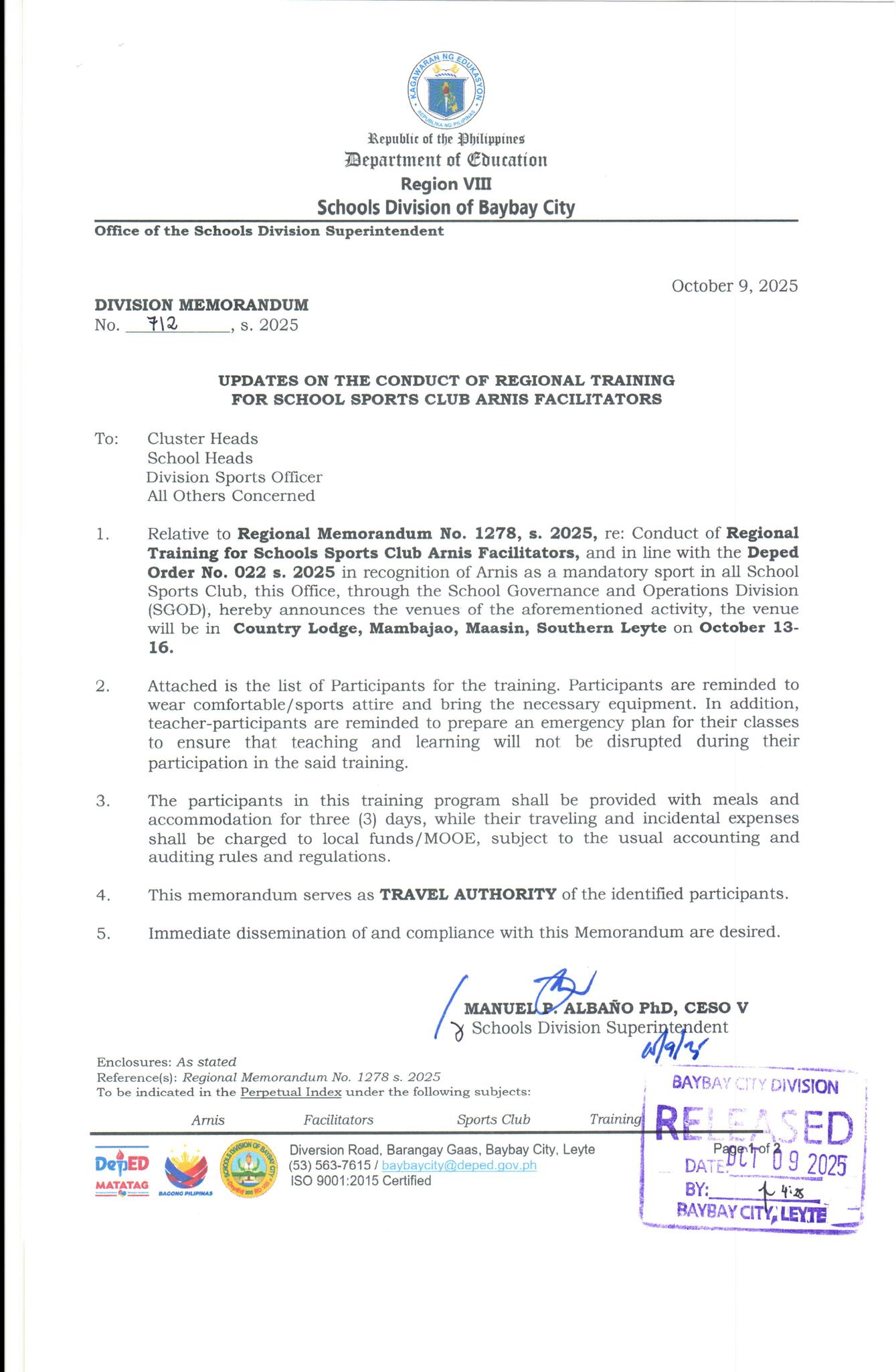 Recs Senag - DM NO 712, S. 2025 UPDATES ON THE CONDUCT OF... | Facebook