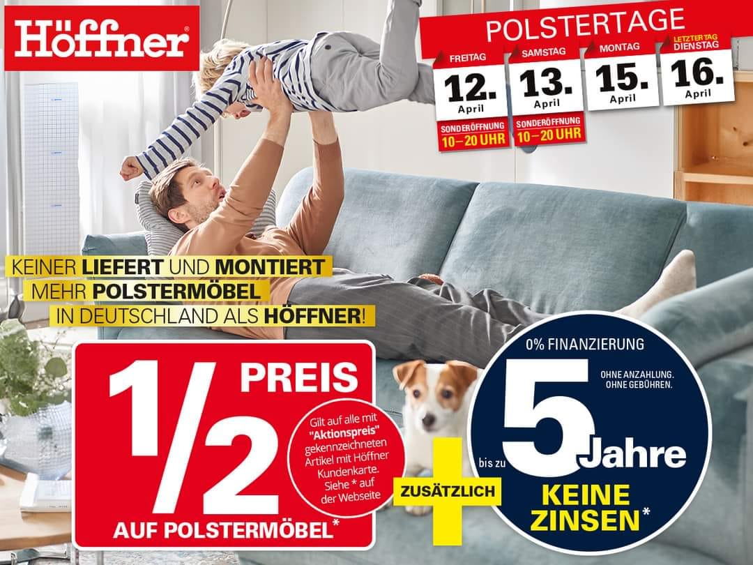 🛋🛋🛋HÖFFIS POLSTERTAGE🛋🛋🛋 Ab sofort gibt es den 1/2 Preis* auf unsere Polstermöbel. So starten wir entspannt mit Euch Richtung Wochenende. Wir wünschen viel Spaß beim shoppen & freuen uns auf Euren Besuch