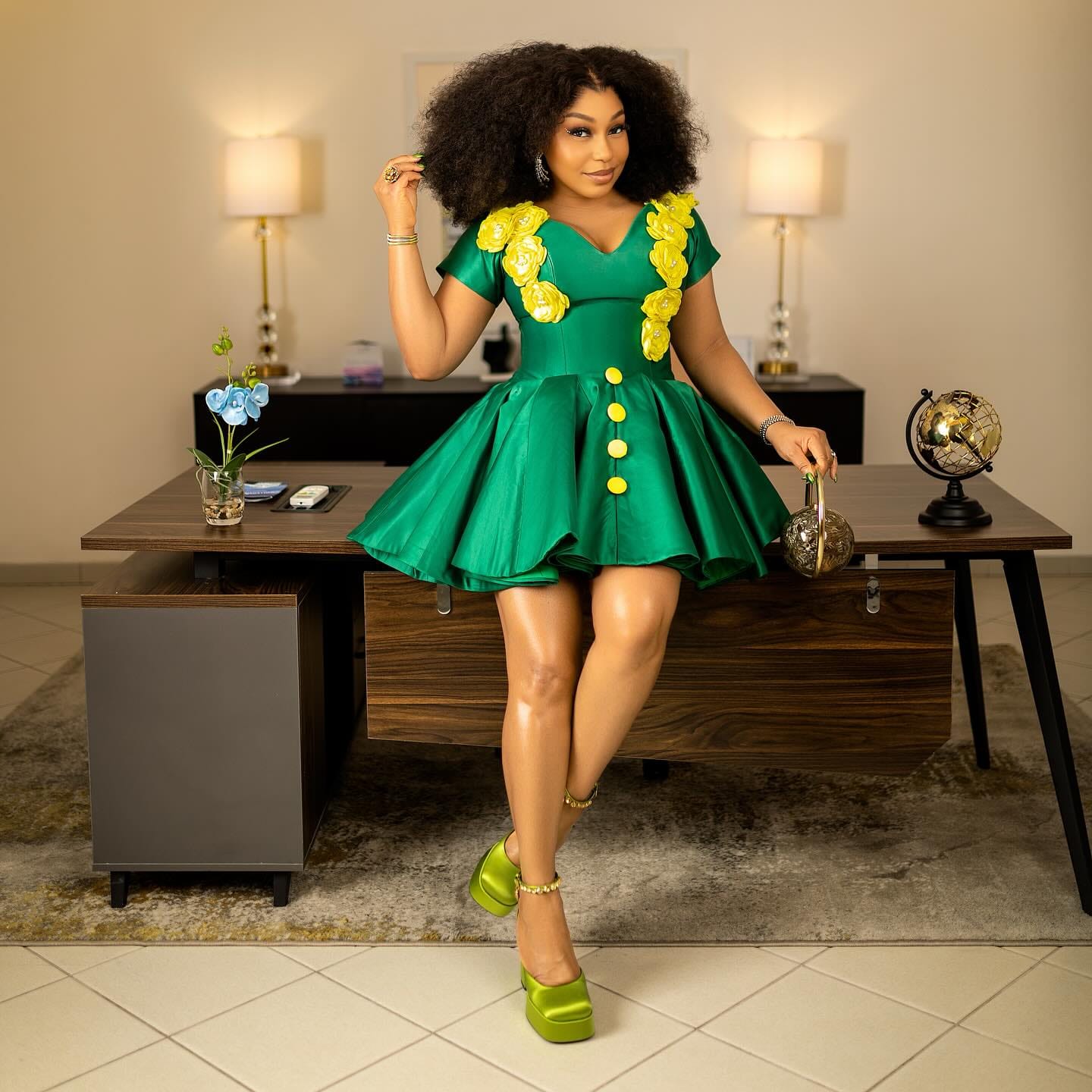 The dress code for Mos birthday is '60s inspired': Rita Dominic at Mo Abudu's 60th birthday celebrations wearing Lanre Da Silva. It's her look giving 60s or nay? Photo- @humphreyominisan