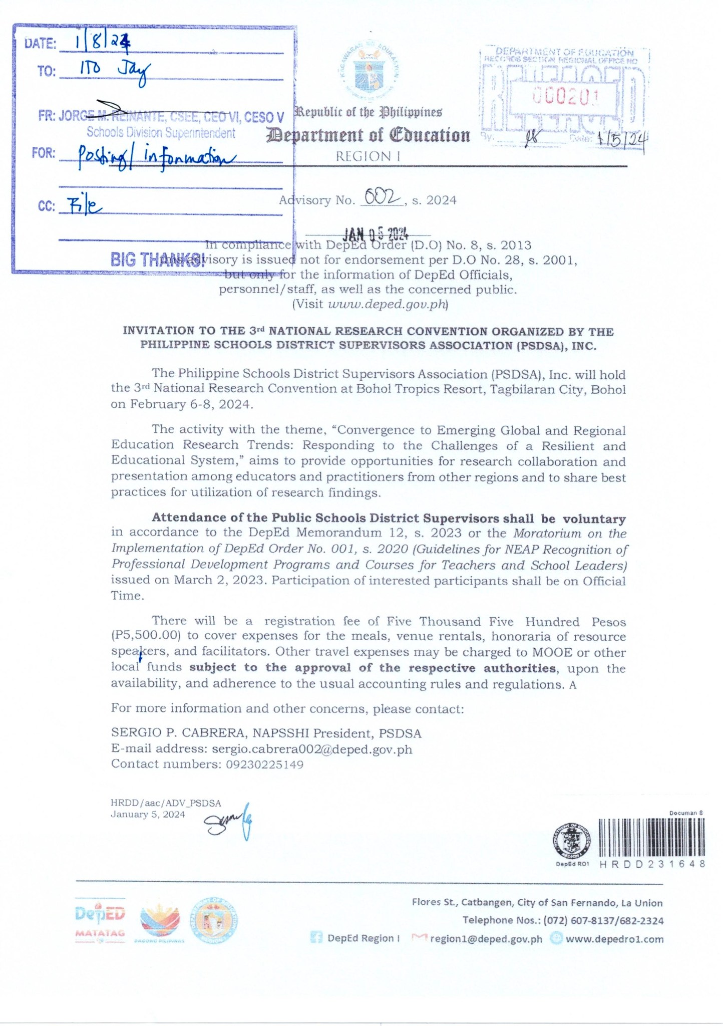 DepEd - Regional Advisory No. 2, s. 2024 INVITATION TO THE 3rd NATIONAL ...