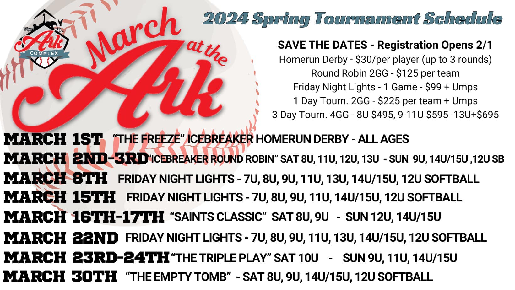 Ark Complex - ⚠️Coaches, Spring Schedule Posted!⚠️ We... | Facebook