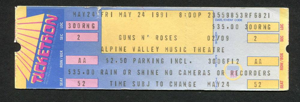 Guns N' Roses 1991年Izzyラストステージ チケット半券 Guns N' Roses 1991年Izzyラストステージ チケット半券 Guns N' Roses