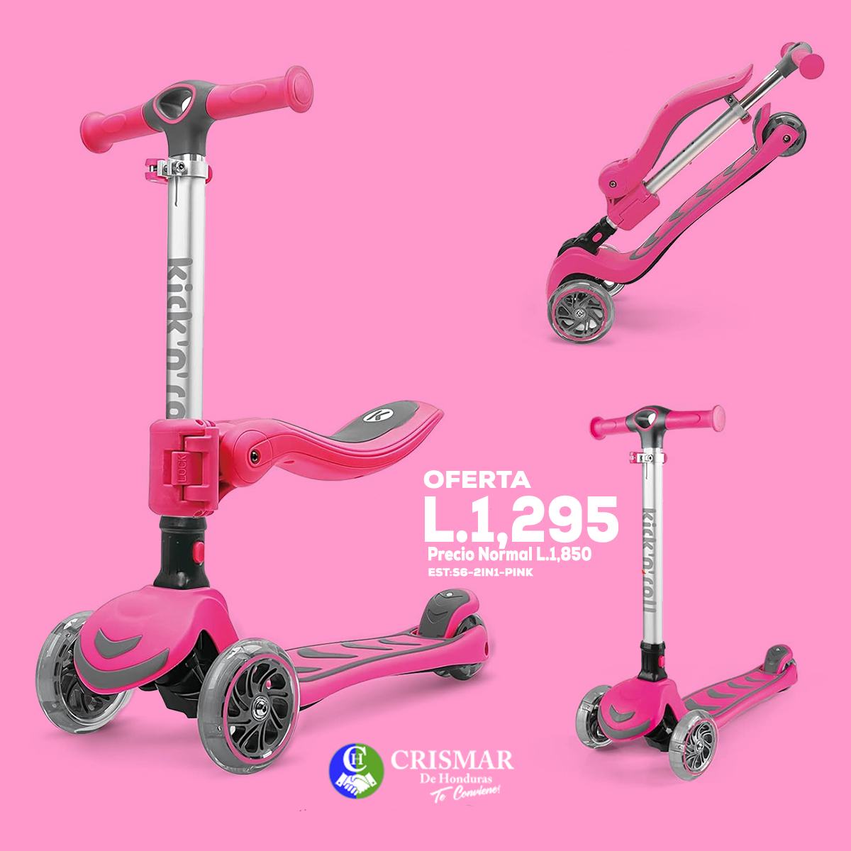 Patinete 2 en 1 para niños de 3 a 12 años, 5 manillares de altura ajustables y asiento plegable extraíble, 3 ruedas de luz LED para aprender a