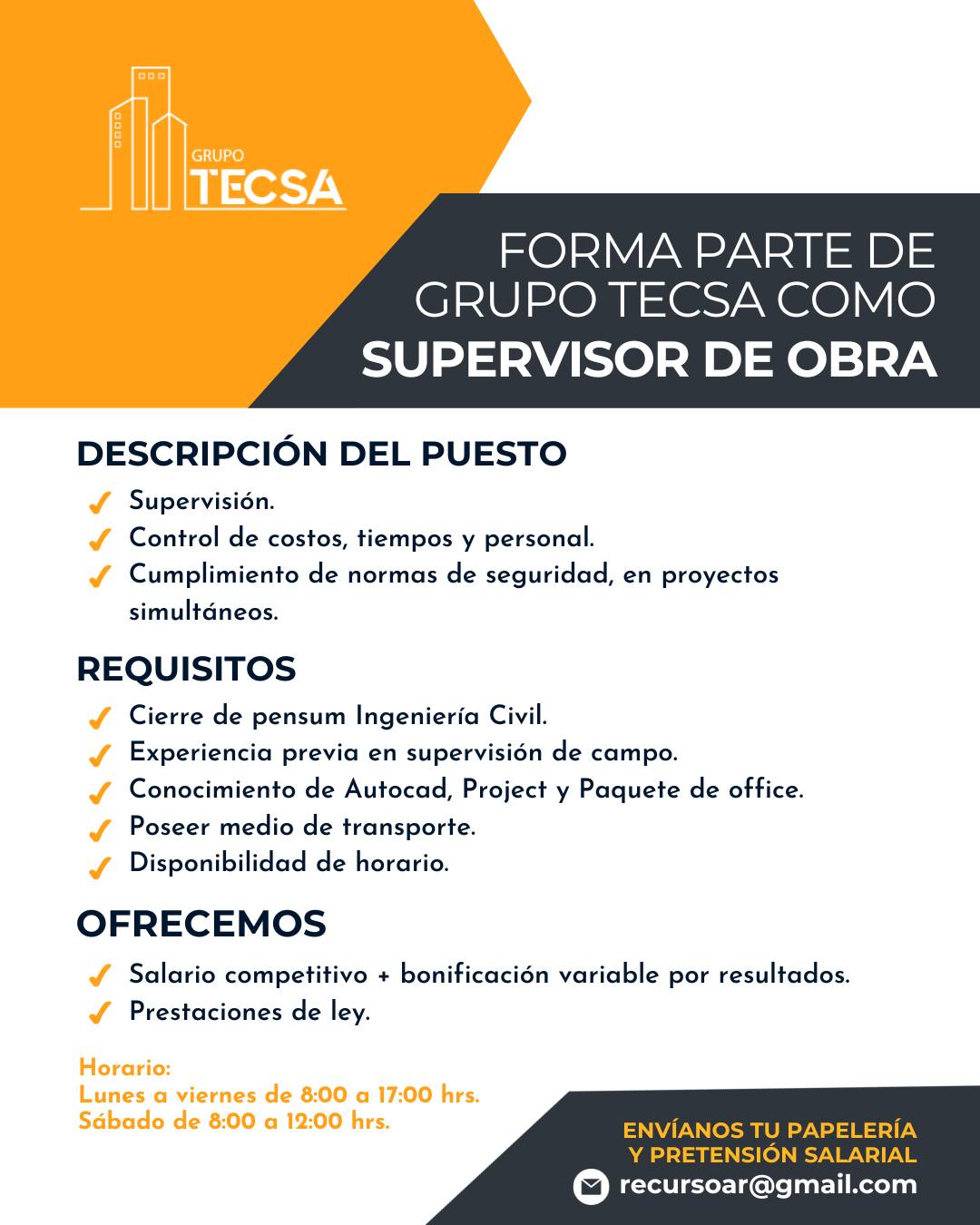 GRUPO - ¡Forma parte de GRUPO TECSA como Supervisor de Obra ...