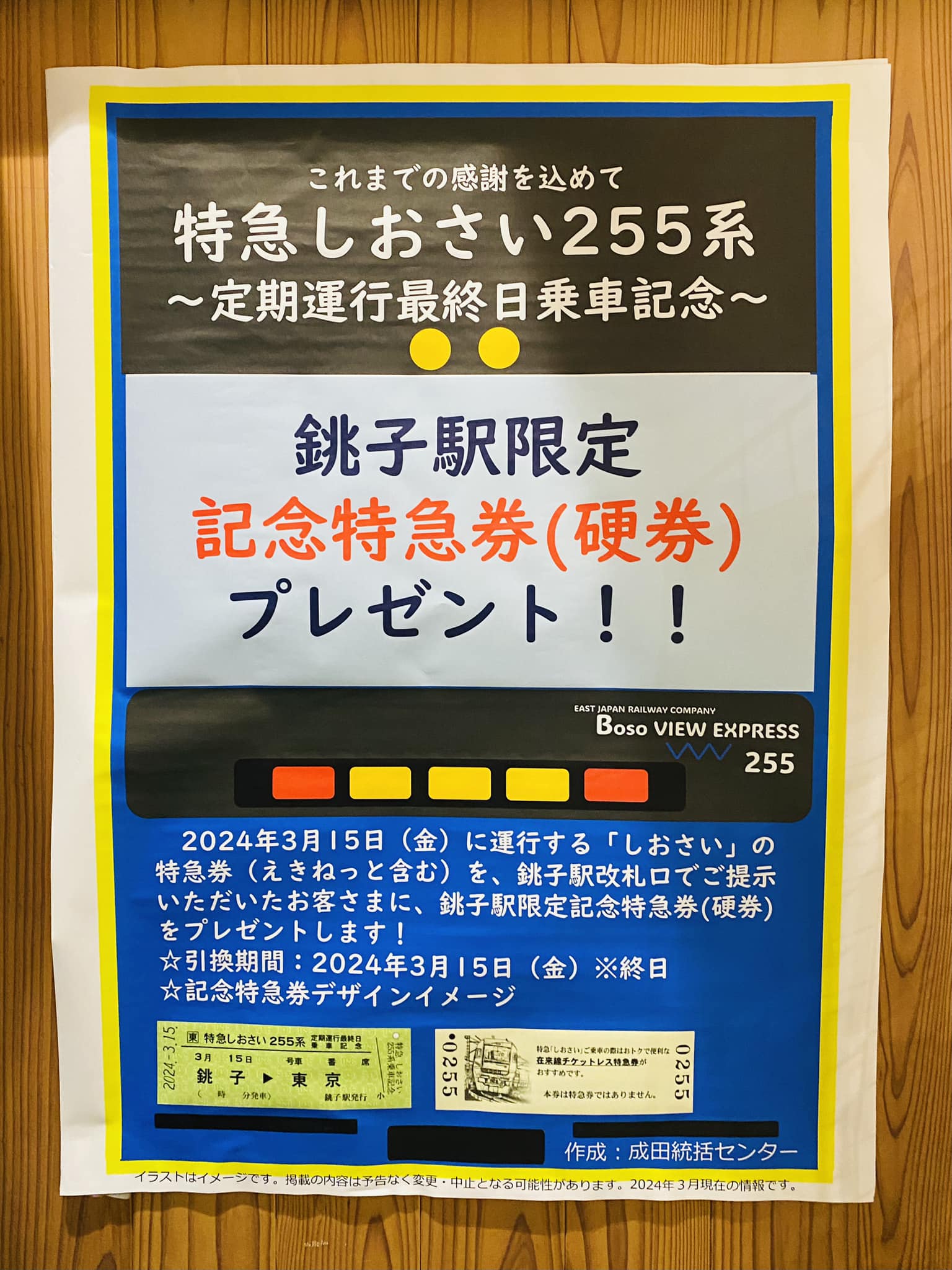 特急しおさい255系定期運行最終日乗車記念 硬券 @koukenticket