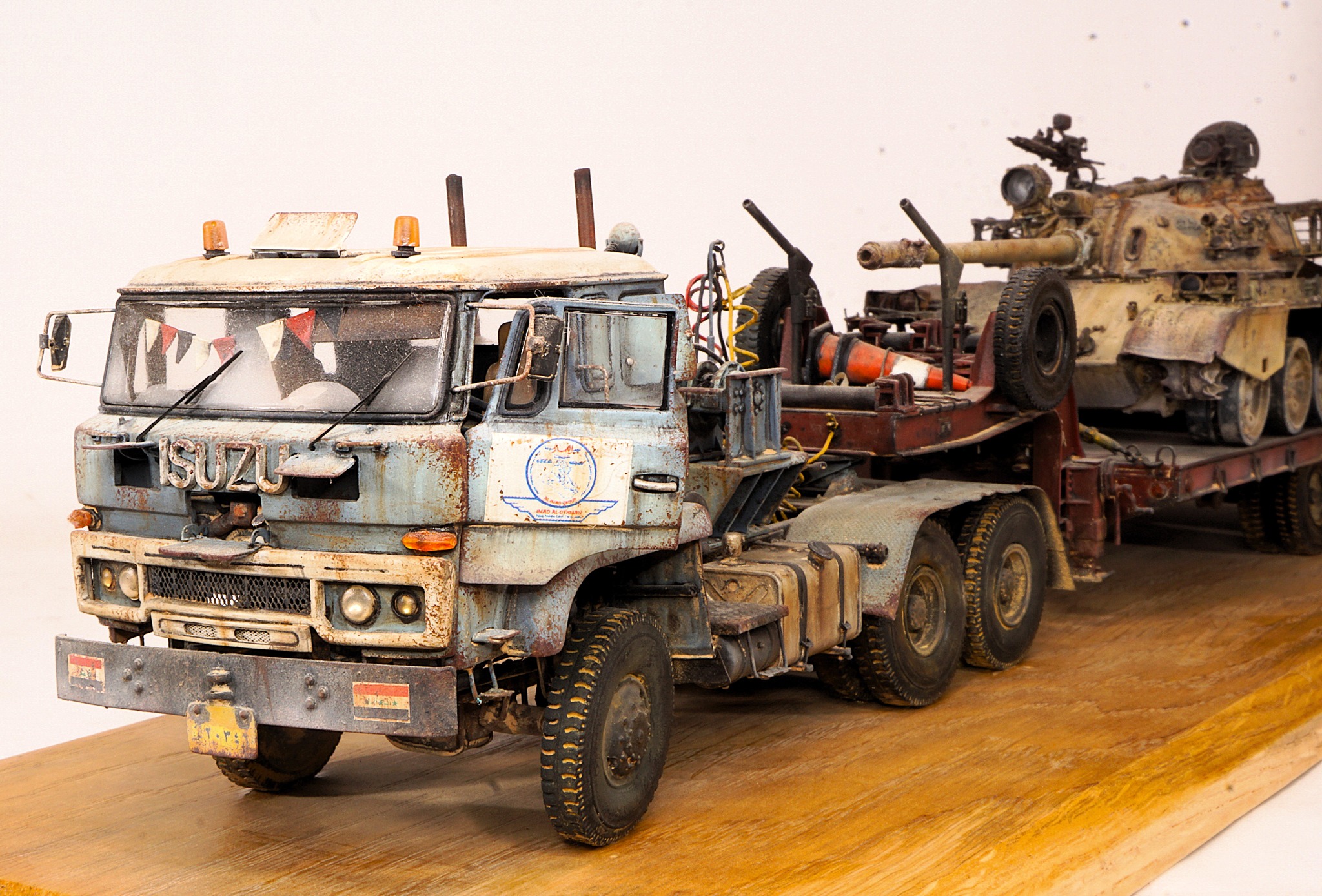 Converted Trumpeter Chinese tank transporter and Tamiya T55 models