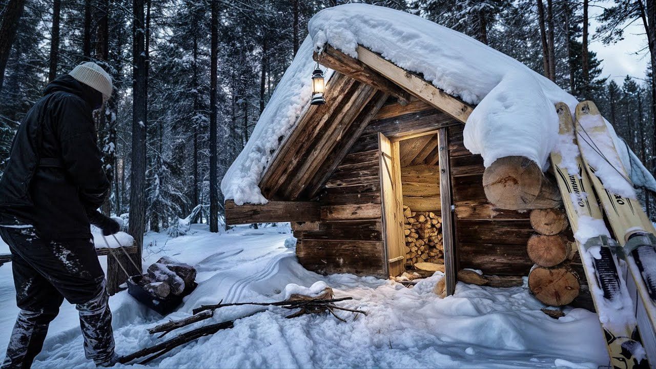 Rak - I Survived a Night in a TINY SNOW CABIN with No Electricity ...
