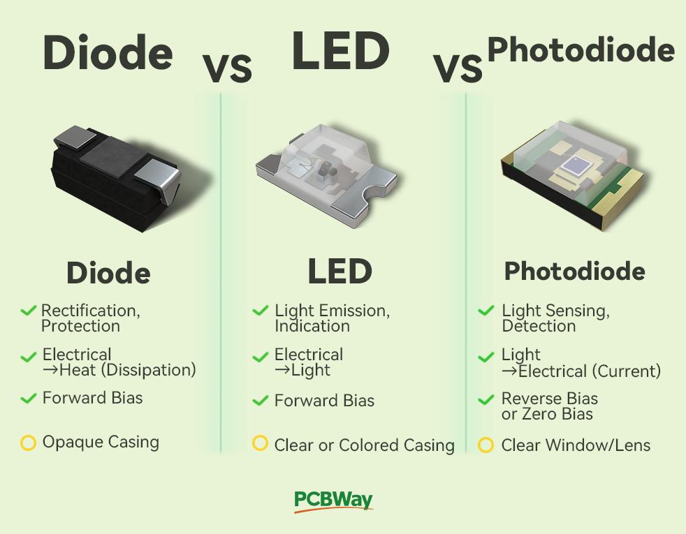 PCBWay - Diode vs LED vs Photodiode What are the differences? | Facebook