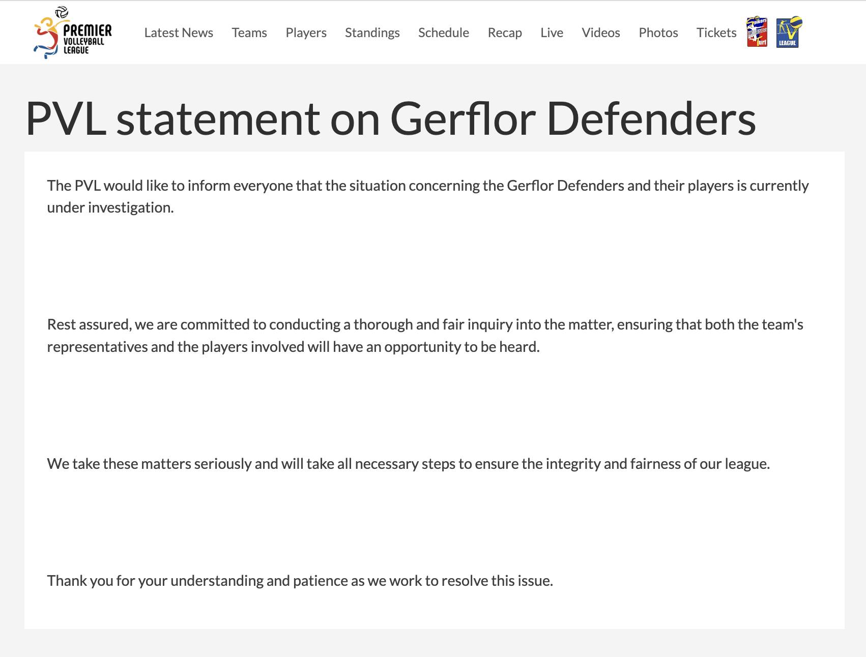GMA News - LOOK: PVL releases their statement on Gerflor... | Facebook