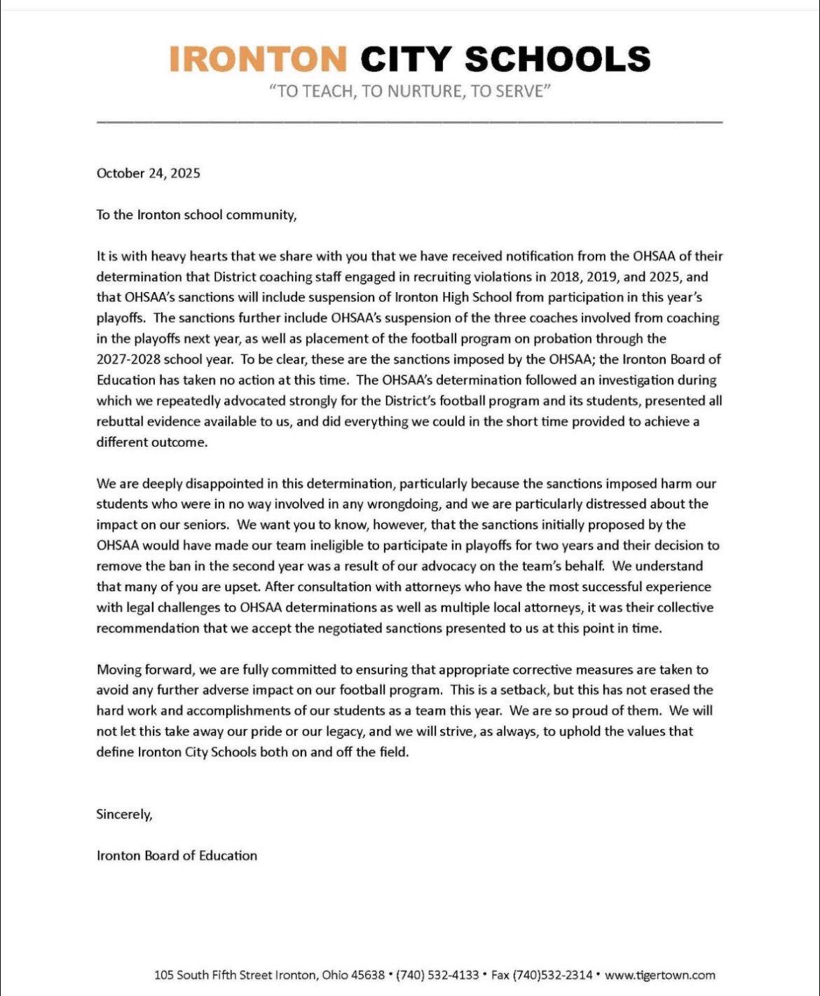NWO - 🚨Official Statement from the Ironton Board of Education regarding ...