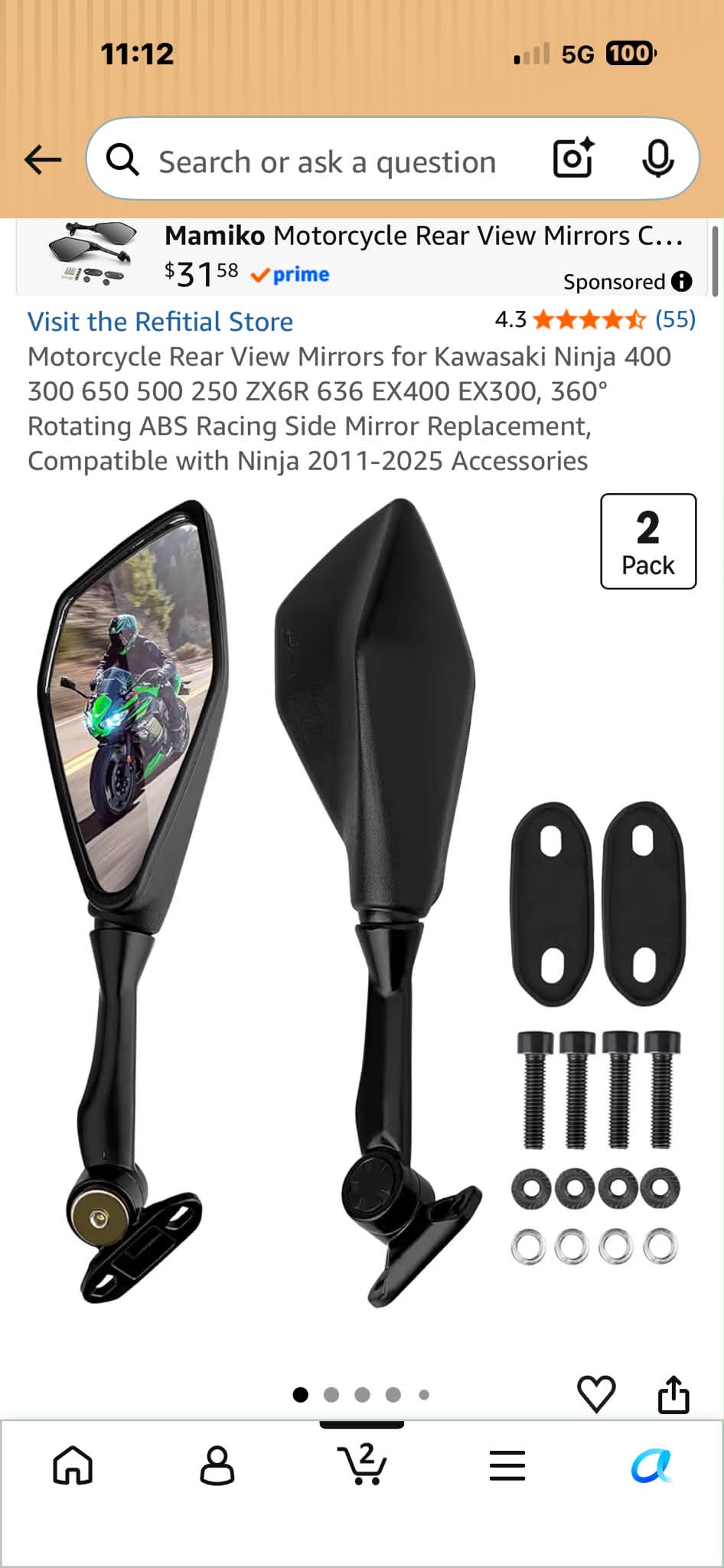 アメジスト Do shorter mirrors work for Kawasaki Ninja 300 functionality?
