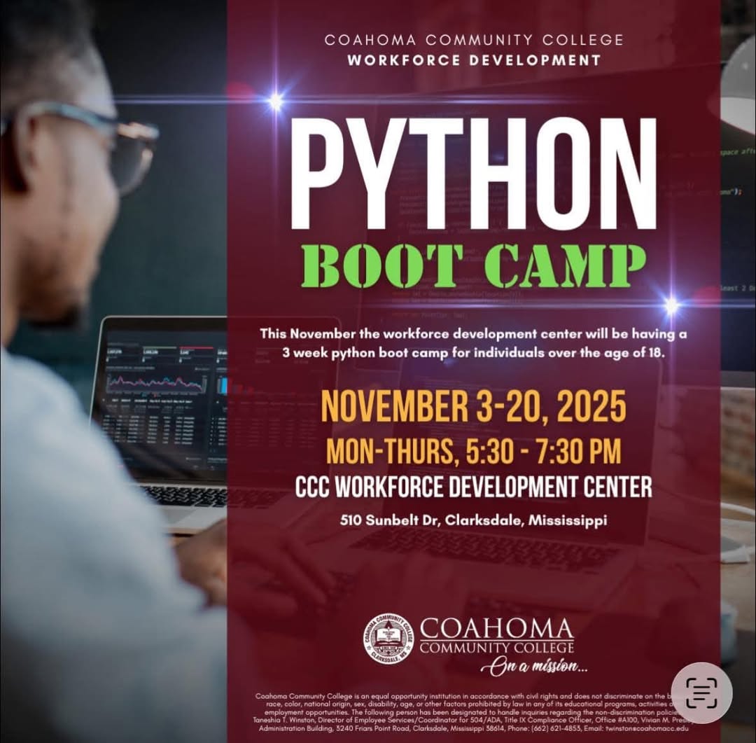 Coahoma - Join the Python Boot Camp at Coahoma Community College this ...