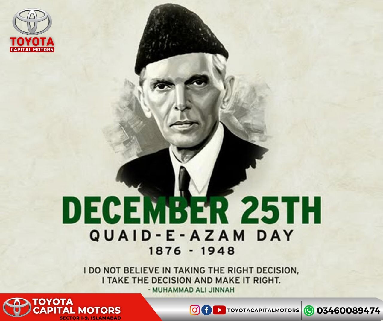 Happy Quaid-e-Azam Day 🇵🇰 Today,... - Toyota Capital Motors | Facebook