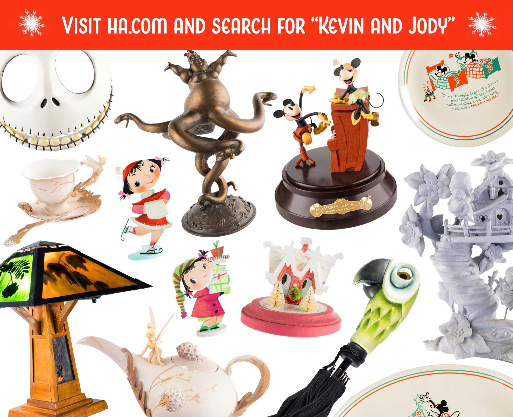 Rare 1930s and 40s Disney Christmas collectibles on display