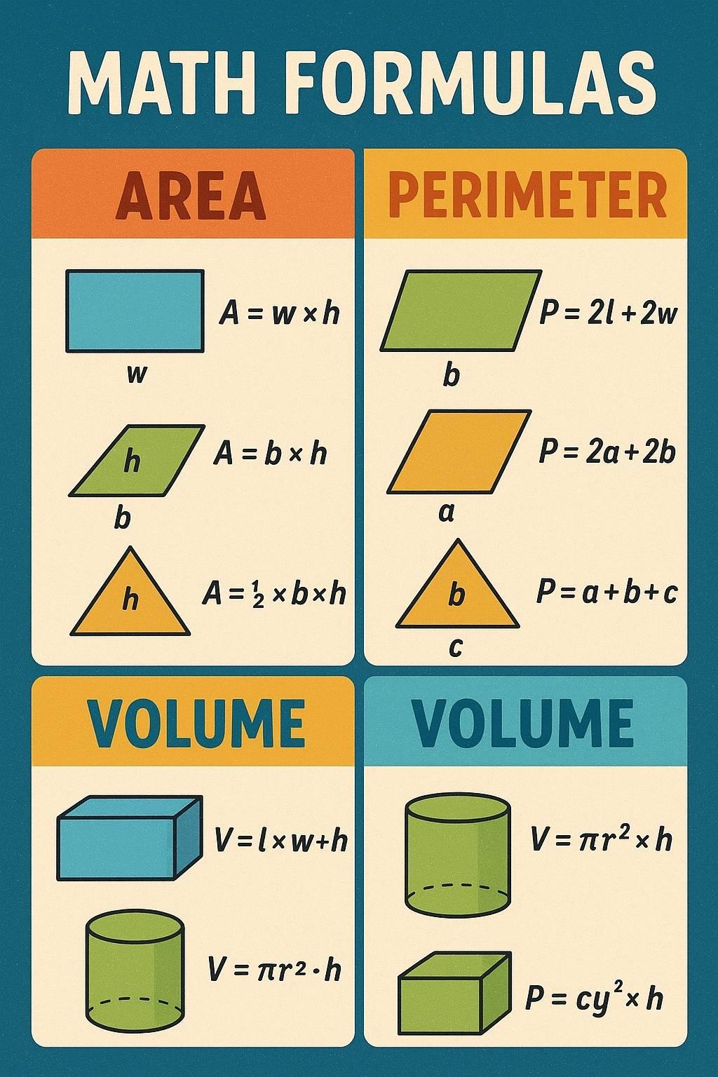 📐 VOLUME FORMULAS YOU MUST KNOW! Save this before your exam regrets you ...