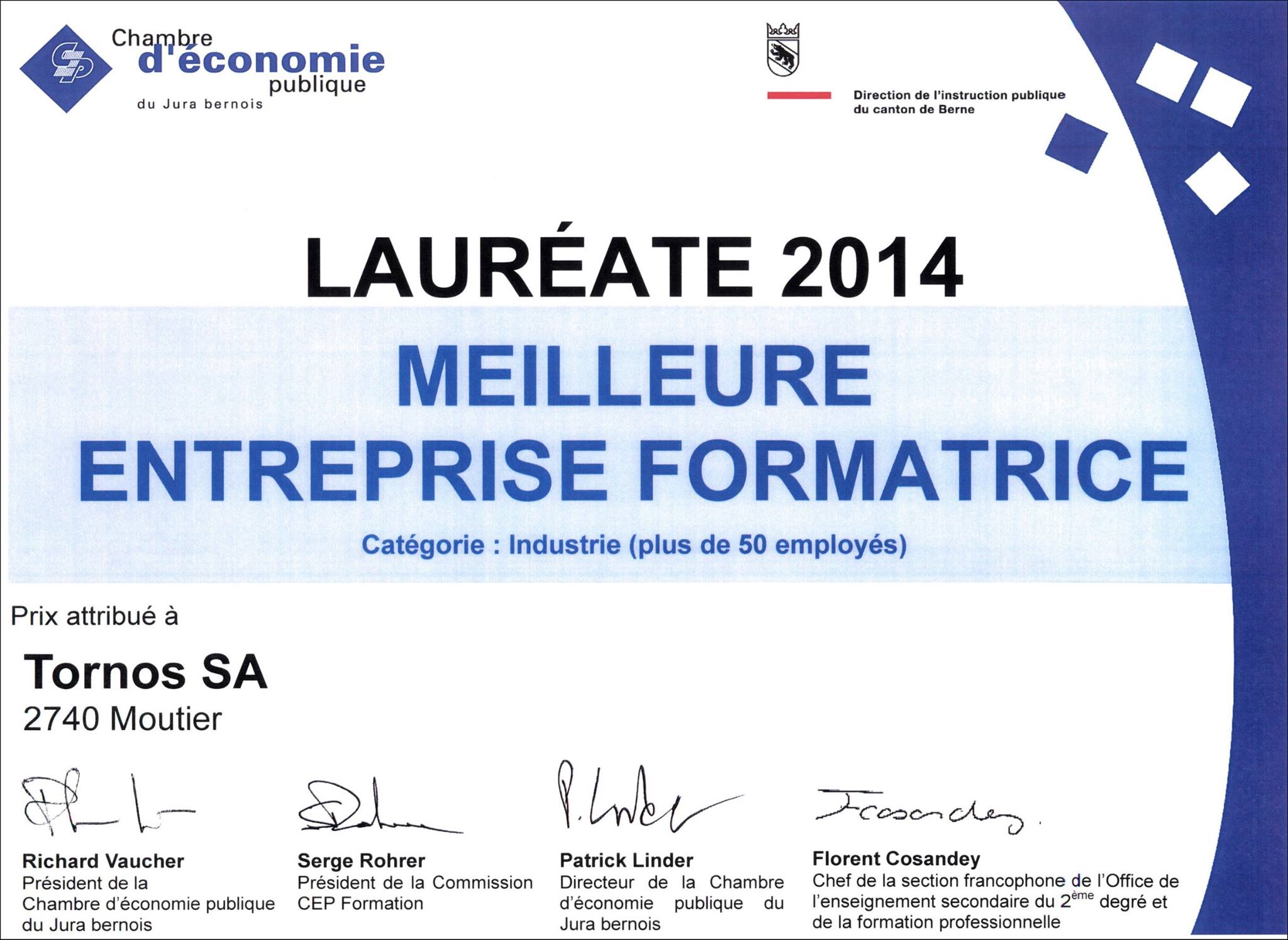 Tornos Group - Tornos a reçu le prix de la Meilleure entreprise ...