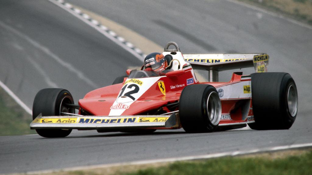 Year 1977 Japanese GP Gilles Villeneuve, Ferrari 312T2 spins onto
