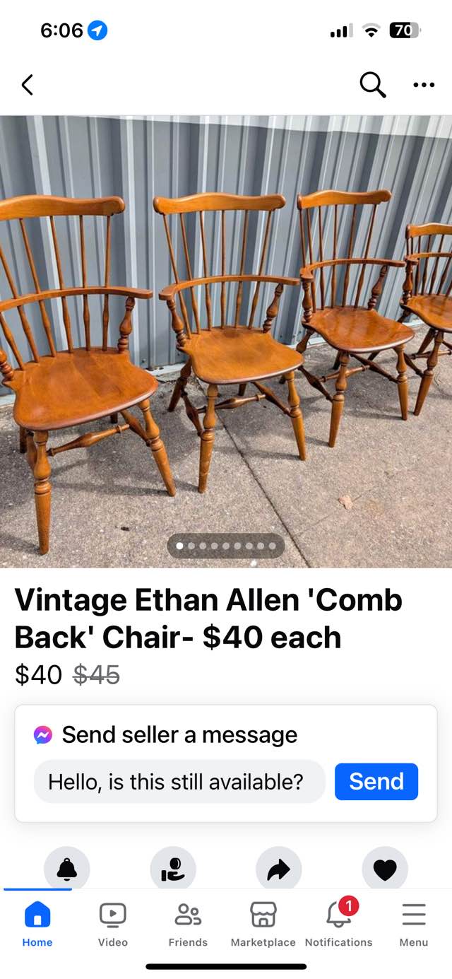 Are vintage Ethan Allen 'Comb Back' chairs worth $40 each?