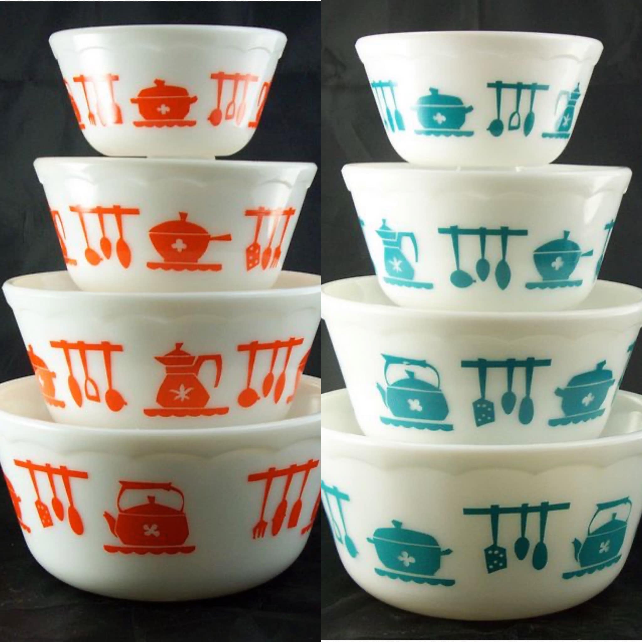 1950s Hazel Atlas “Kitchen Aids” Bowls. Do you prefer orange or