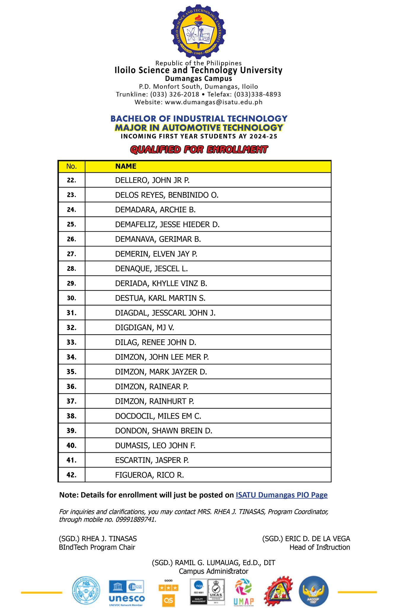 ISAT U - Dumangas Campus Office of the Campus Registrar | Iloilo City