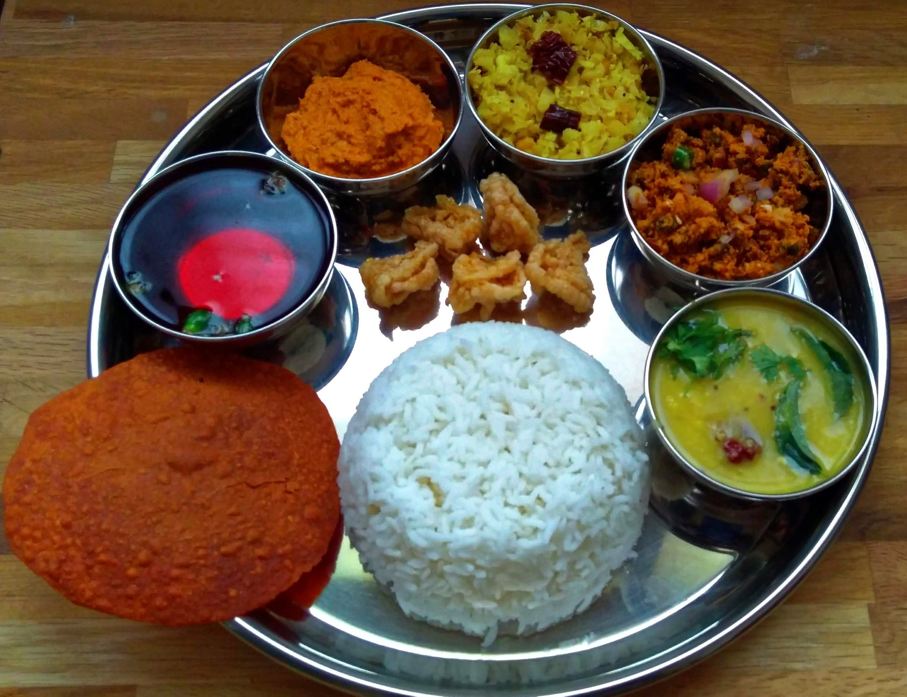 Pai's - Veg Thali with Rice, Dal, Teasel Gourd Dry Side Dish, Cabbage ...