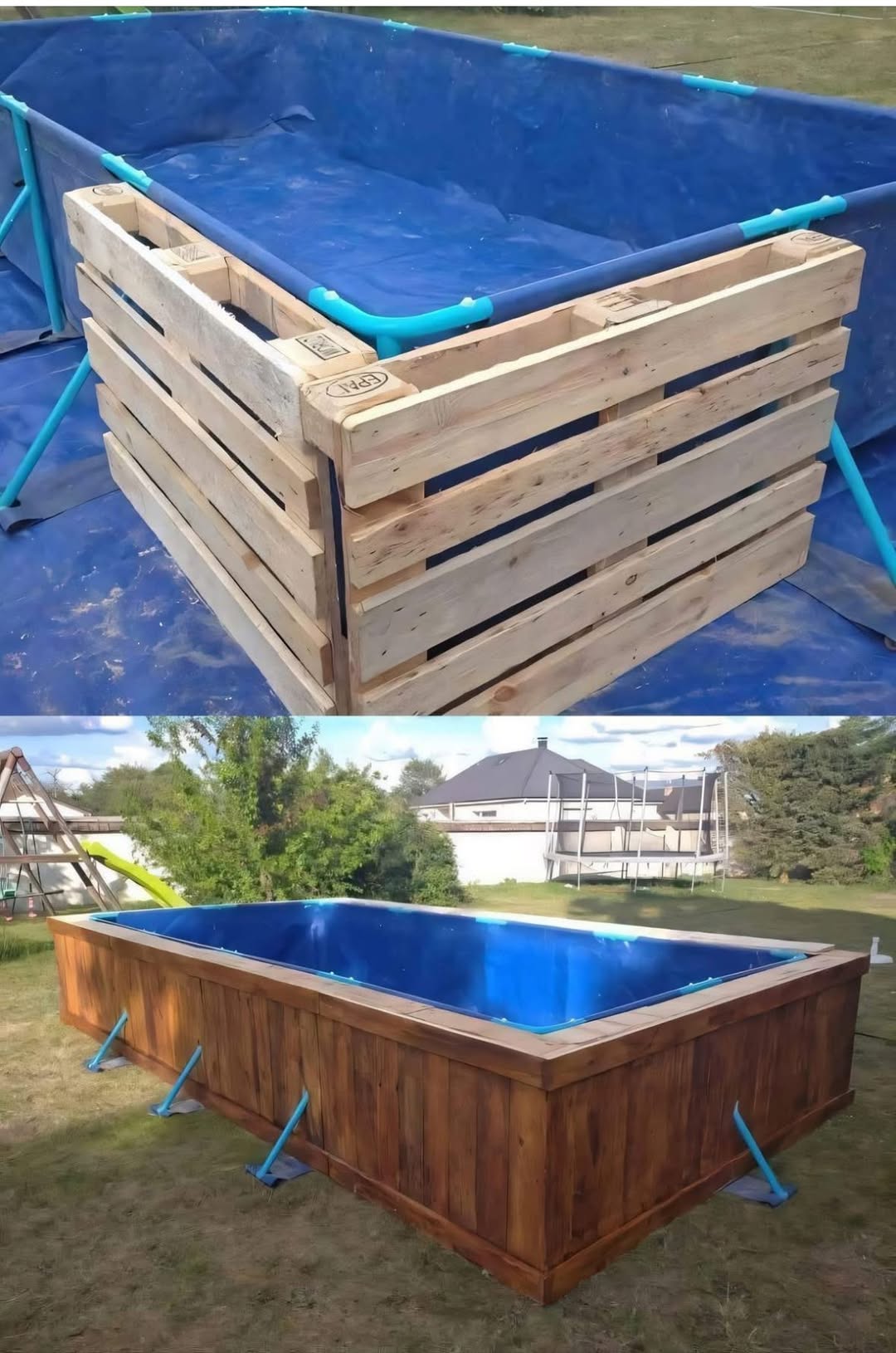 Amazing - Built a DIY backyard pool by stacking pallets, dropping in a ...