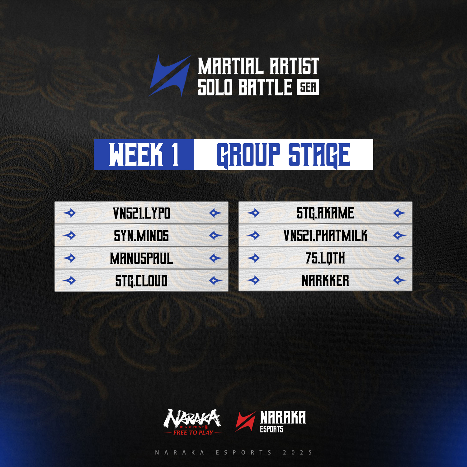 NARAKA - Martial Artist Solo Battle Week 1 - SEA Group stage list is ...