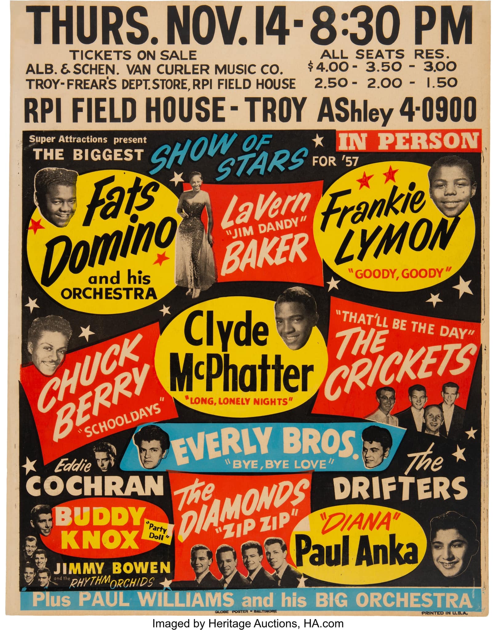 1957 jumbo concert poster show | Troy, NY