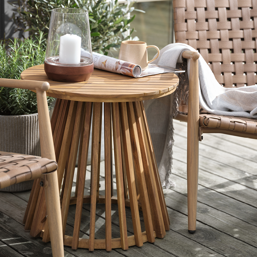 Our KRAGEVIG Solid Wood Patio Side Table is giving main character energy ✨☀️💅 https://www.jysk.ca/kragevig-outdoor-round-wood-side-table.html #MyJYSK #outdoorfurniture #patiofurniture #backyardliving