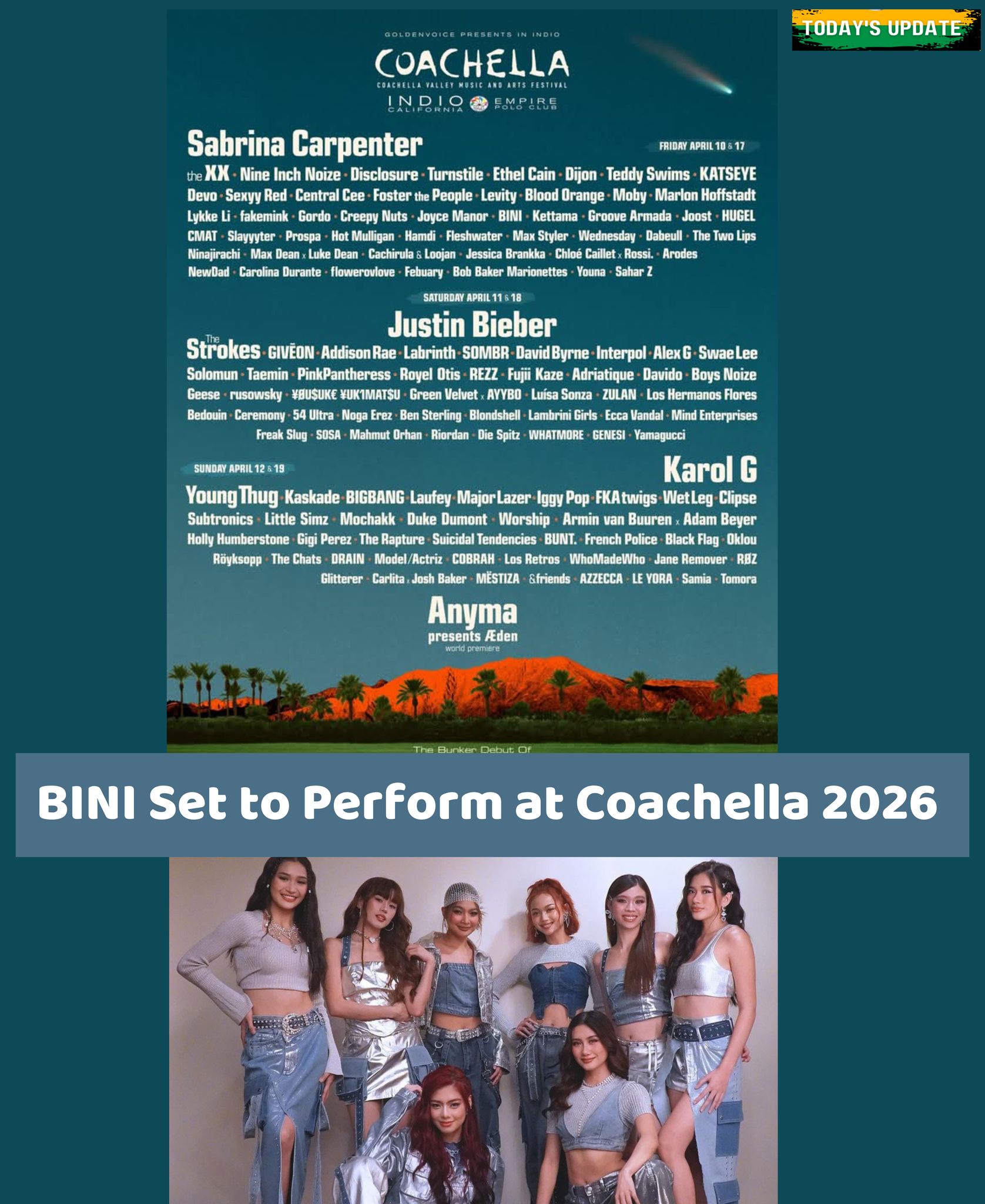 Today's - BINI Set to Perform at Coachella 2026 🎶 P-pop girl group BINI ...