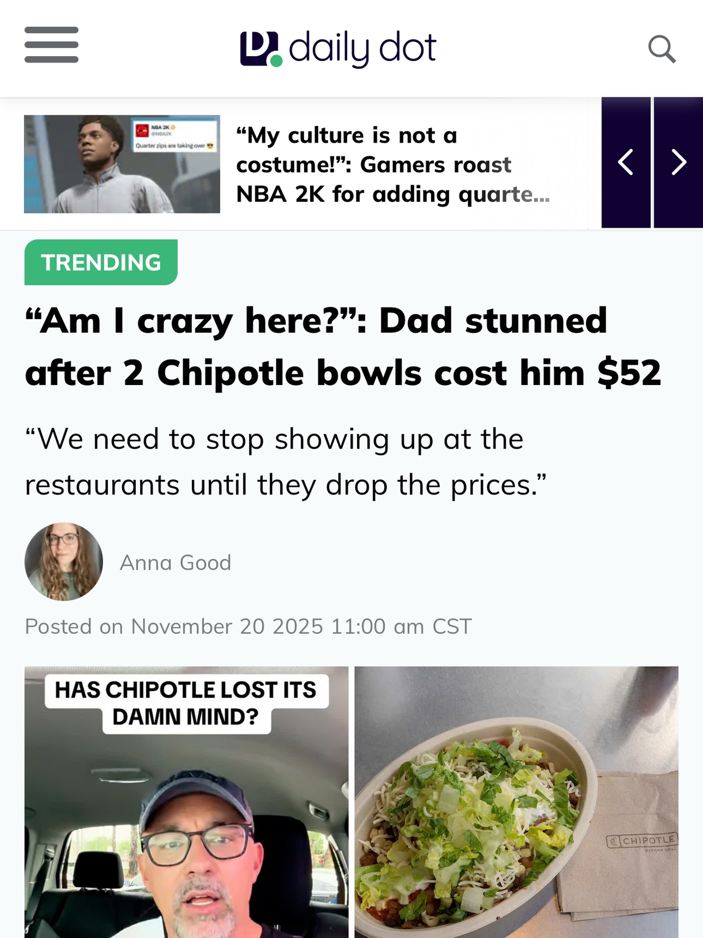 Matt - “Am I crazy here?”: Dad stunned after 2 Chipotle bowls cost him ...